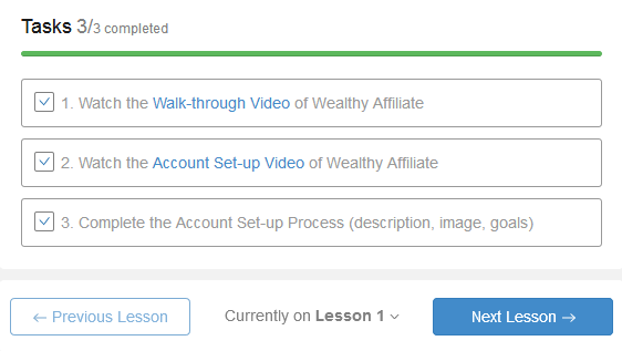 Wealthy Affiliate Lesson Checkboxes