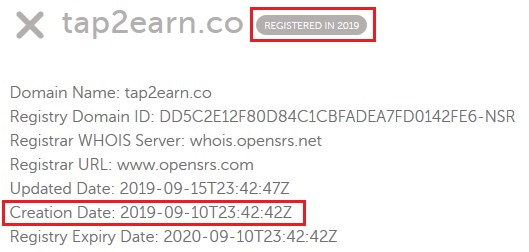 Tap2Earn Domain Registration Date