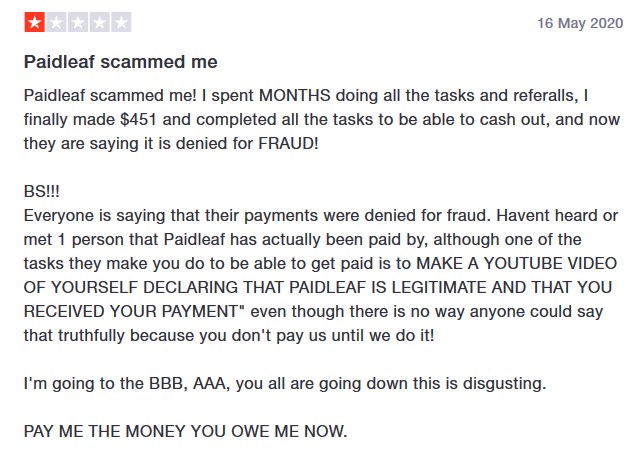 PaidLeaf Angry user