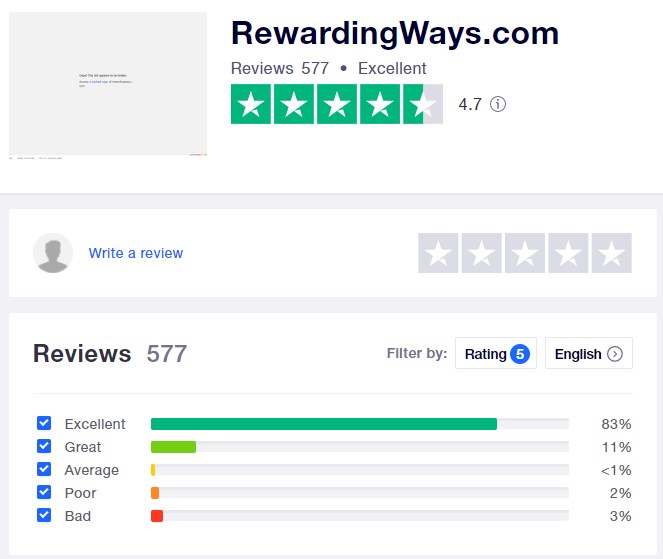 RewardingWays Trustpilot Review